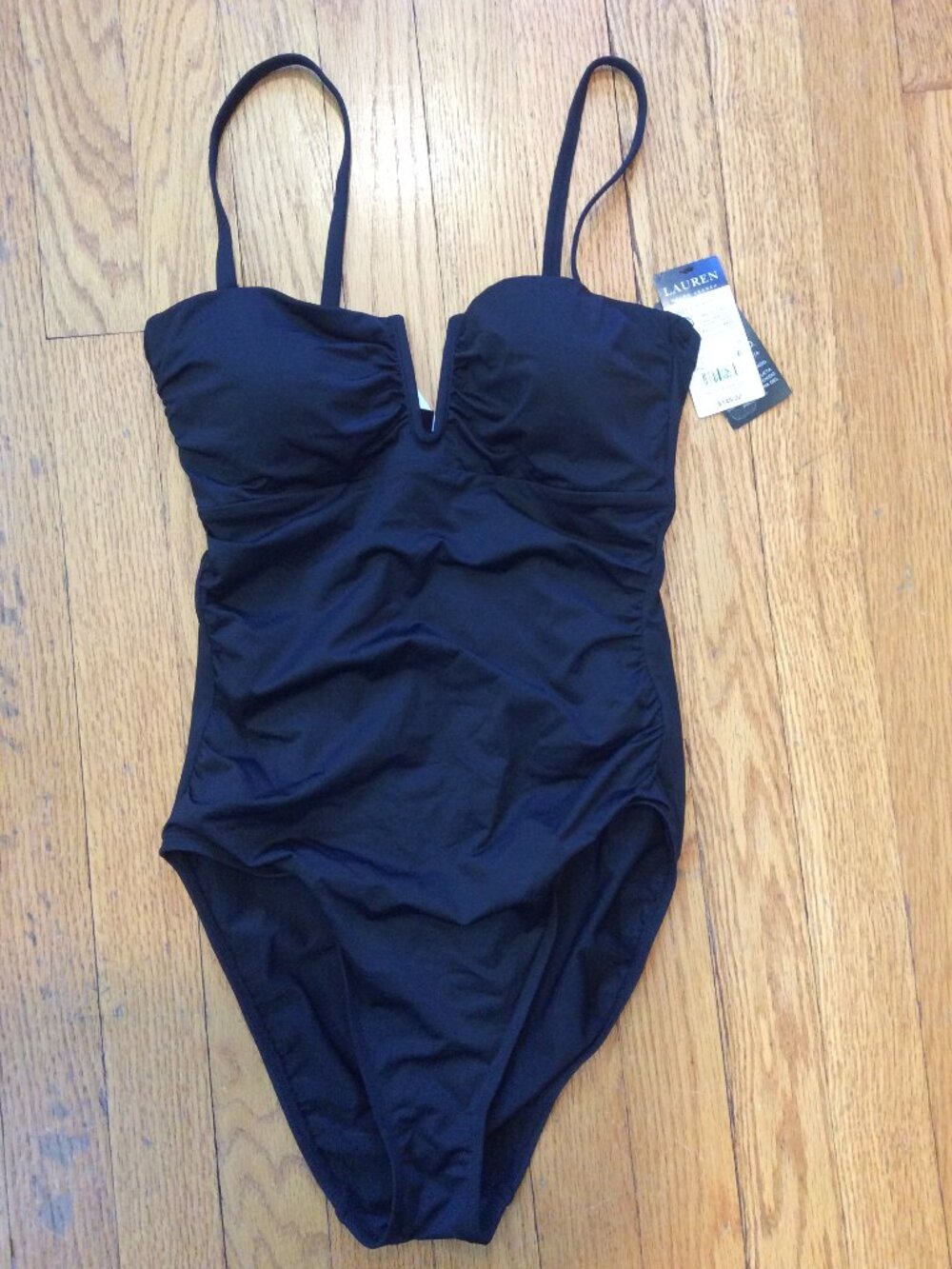 Lauren Ralph Lauren Black Ruched One Piece Swimsuit Slimming Swimwear